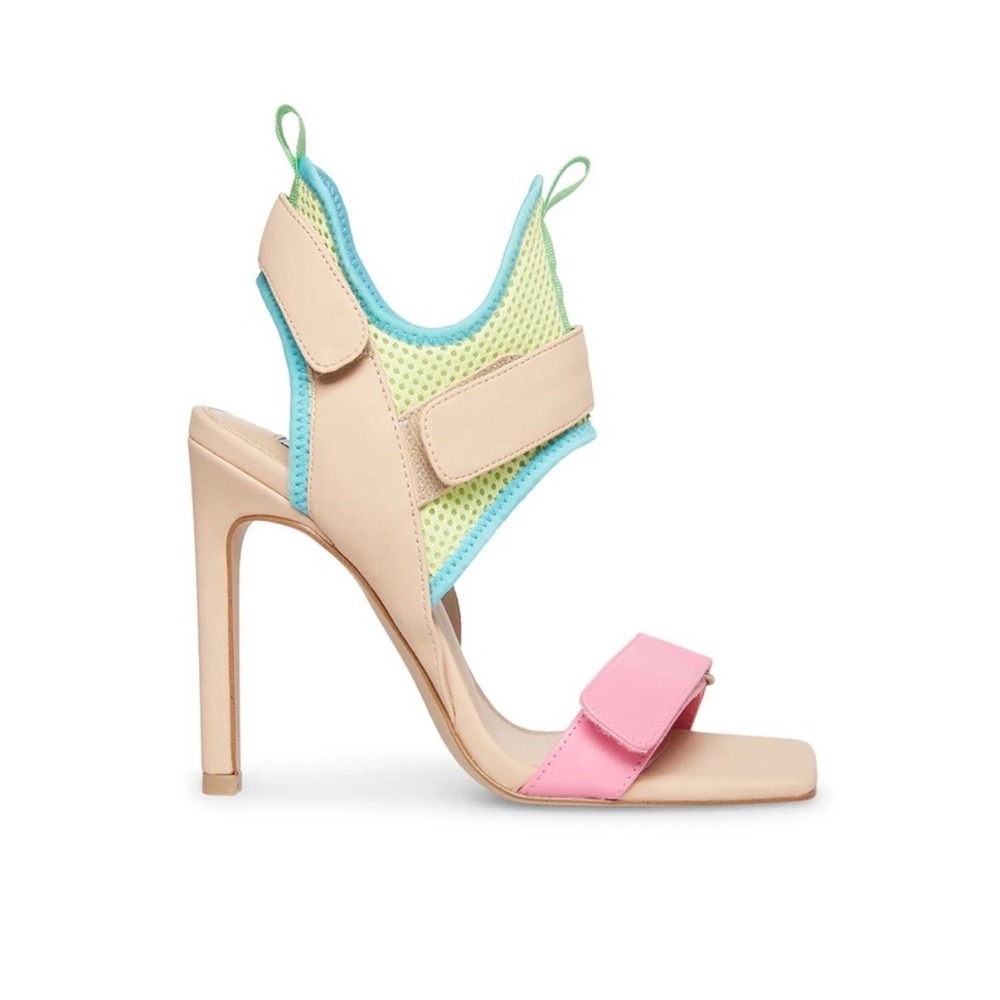 Steve Madden Scuba Stiletto Sandals Multi Color Mesh Square Toe Heels